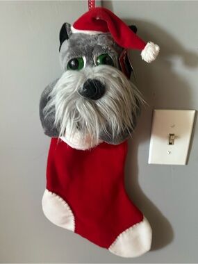Plush Schnauzer Dog Christmas Stocking - Red NWT